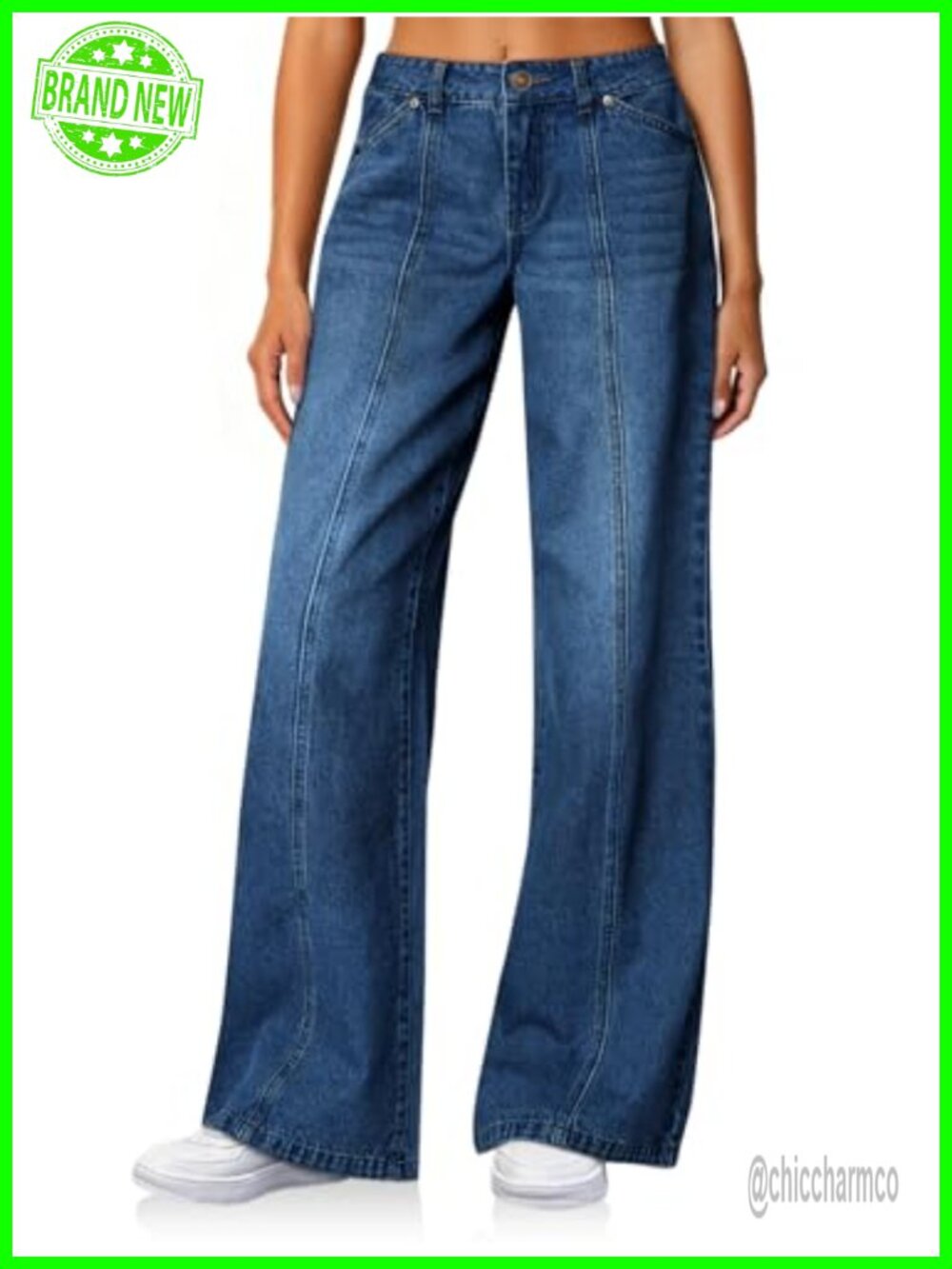 Wide Leg High Waisted Stretchy Baggy Denim Jeans Pull On Pleated Front Ankle